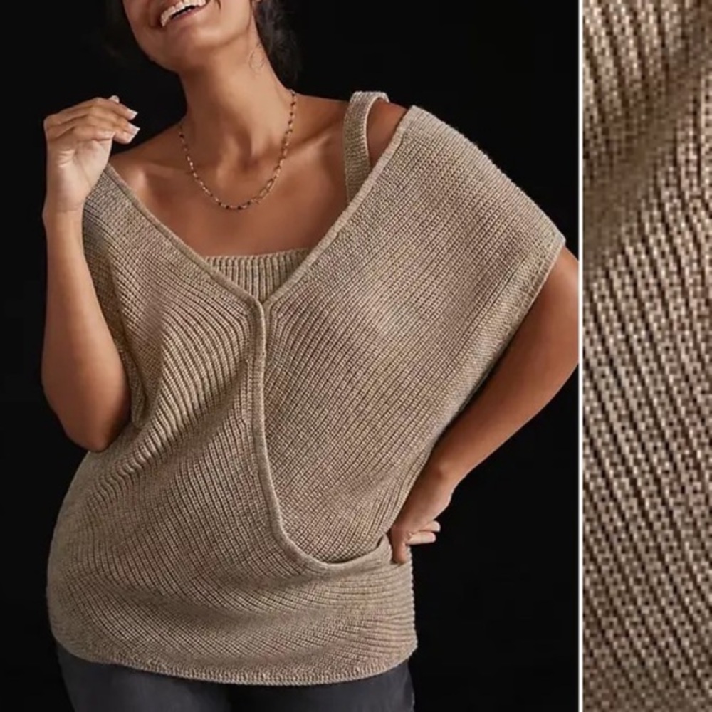 Anthropologie Knit Twist Front Sweater Set, Grey, sz XSP NWT